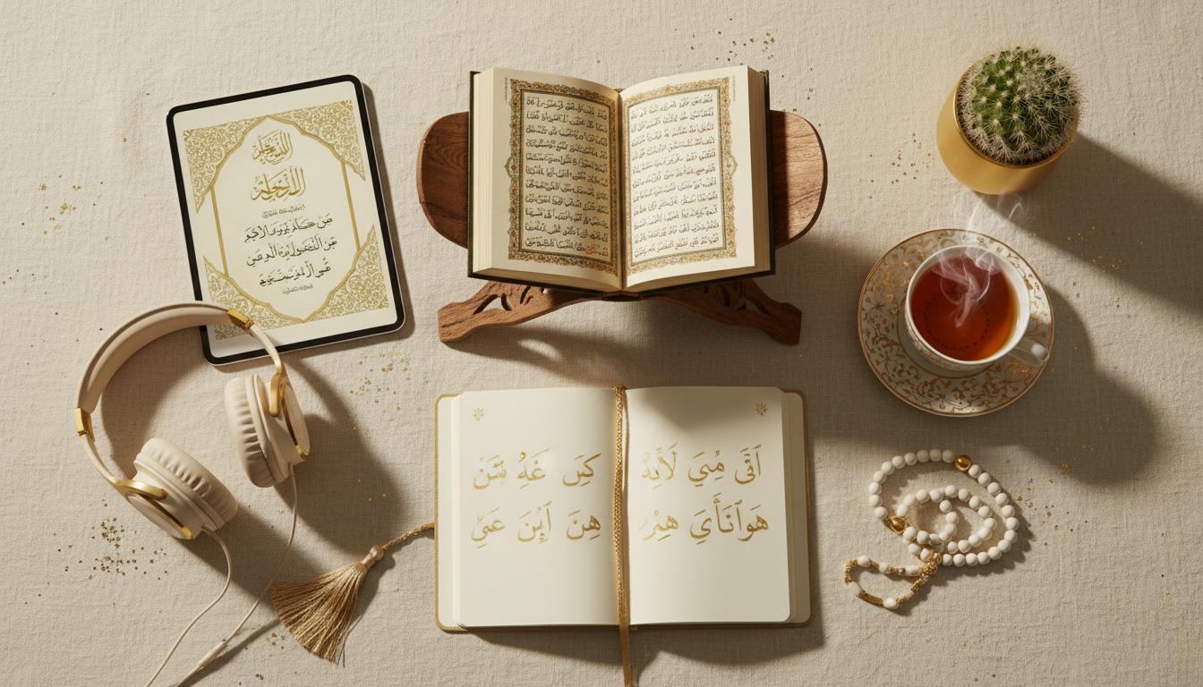 Online Quran learning setup with laptop