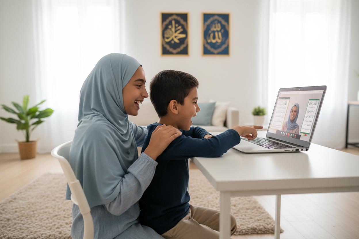 Siblings learning Quran together online